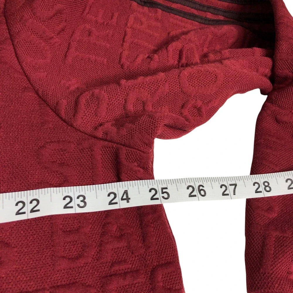 Adidas Hoodie Sweatshirt Mens XL Red Maroon 3 Stripe Embossed Pockets Pullover